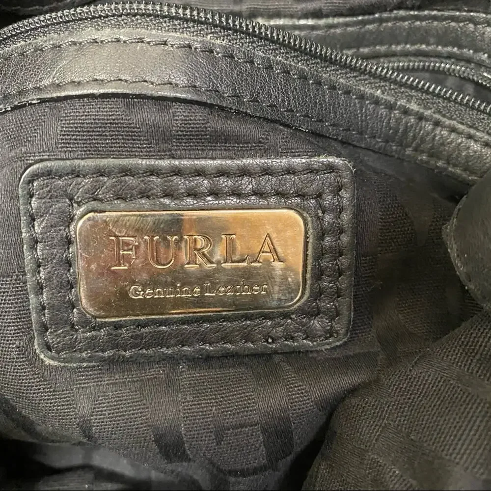 Furla Drawstring Leather Hobo Black Bag
